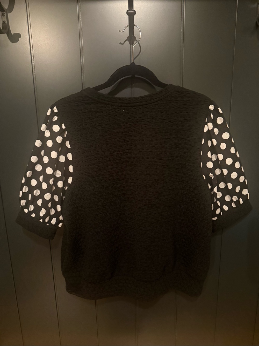 NEW Anthropologie Porridge Puff-Sleeve Polka Dot Black Knit Top - Picture 9 of 12